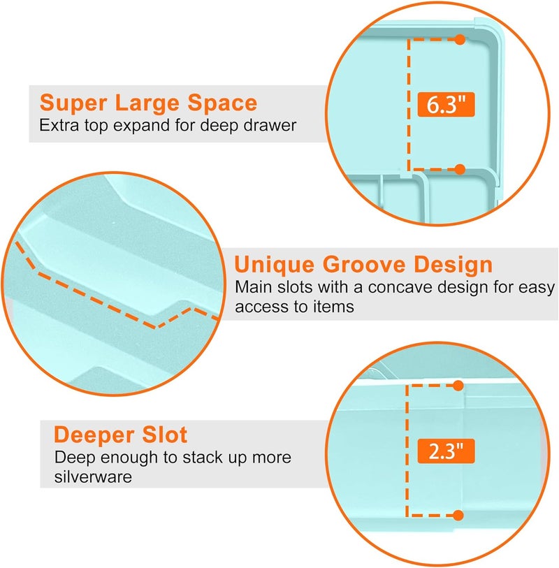 Spaclear Silverware Organizer - Expandable Silverware Drawer Organizer Adjustable Drawer Organizer, Silverware Tray for Drawer15.2"x 19" Cutlery Drawer Organizer, Kitchen Organizers Storage, Turquoise - Image 4